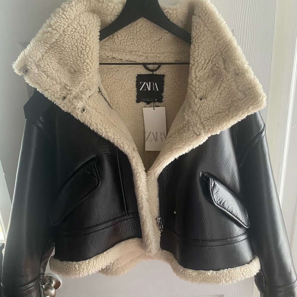 Zara fleece leather jacket